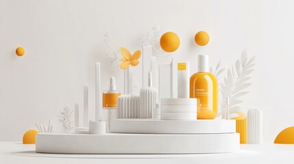 Wall Mural - Minimalist Product Display with White and Yellow Accents