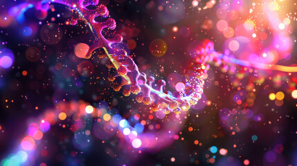 Aufkleber - A vibrant and colorful representation of DNA strands, showcasing intricate details and mesmerizing background of glowing particles.