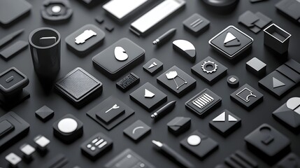 Poster - High Contrast Monochrome Icons for Infographic Design Visuals