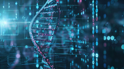 Aufkleber - Digital DNA structure with data visualization, showcasing genetic information and technology.