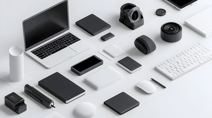 Poster - Minimalist Black and White Icons for Business Presentations with Clean Lines and Simple Shapes