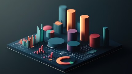Poster - 3D Rendered Geometric Shapes Representing Data and Charts