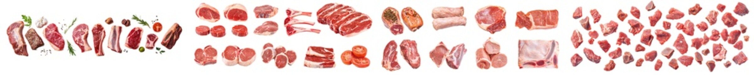 Poster - On a transparent background, raw pork top view is shown in full length