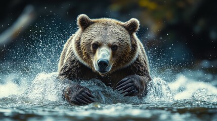 Poster - Brown Bear in a River