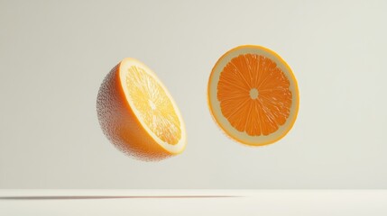 Wall Mural - Two Slices of Orange Floating in Mid-Air