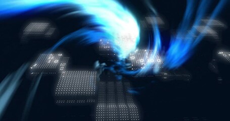 Poster - Binary code and data processing animation over swirling blue light effects