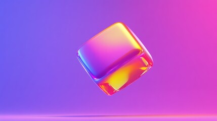 Wall Mural - Holographic Cube Floating Against a Purple and Pink Gradient Background