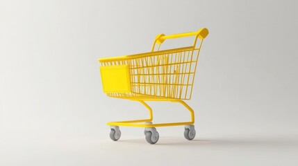 Poster - Yellow Shopping Cart on White Background
