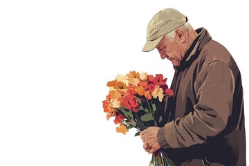 A man is holding a bouquet of flowers