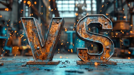 Poster - Rusty Metal Letters V and S