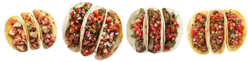 Poster - Pork tacos on transparency background, top view