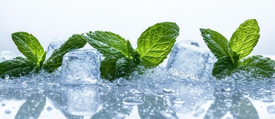 Poster - Fresh Mint Leaves on Ice