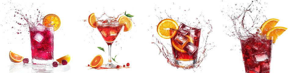 Poster - Side view of a full-length negroni cocktail on a transparent background