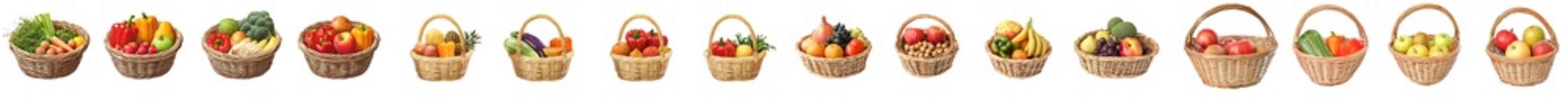 Poster - An image of a collection of fruits and vegetables in a basket on a transparent background