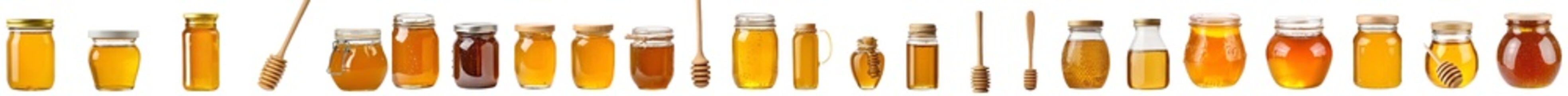 Poster - Featured is a 3D rendered low poly honey jar and dipper on a transparent background