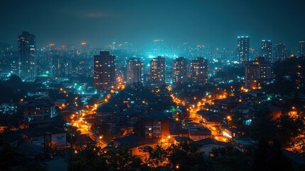 Wall Mural - Night Cityscape: A Glowing Panorama