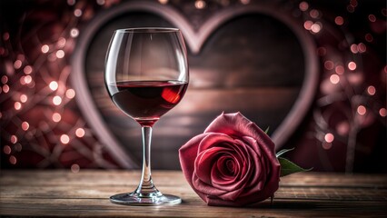 Sticker - valentines wine and rose heart background