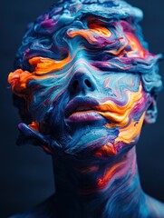 Wall Mural - Colorful paint swirls on head in abstract art style