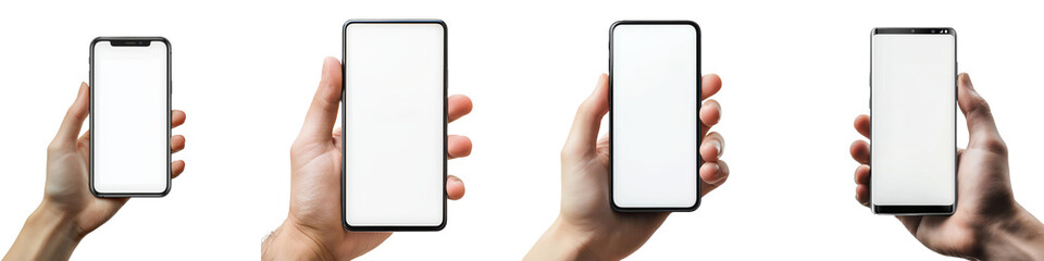 Leinwandbilder - The hand is holding a smartphone in a transparent mobile screen mockup. No background is included.