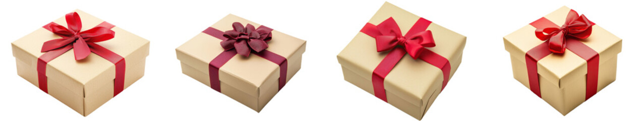 Poster - Transparent gift box with red ribbon isolated on a white background.