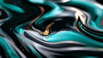 Sticker - A vibrant abstract fluid art background featuring swirling teal, black, and gold patterns, perfect for modern art concepts and creative holiday designs