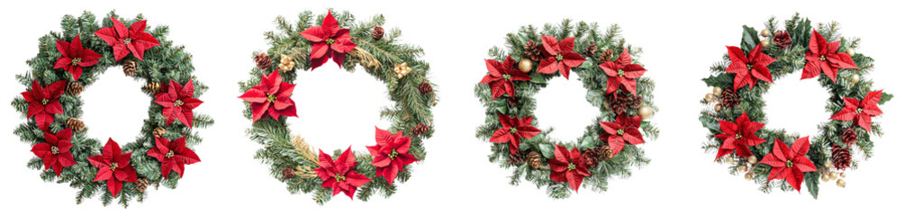 Sticker - Red and yellow berries and evergreen fir tree in a white background, Christmas frame wreath