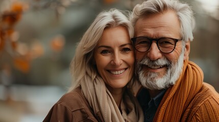 Wall Mural - a man and woman are smiling for the camera while they are outside with a tree in the background