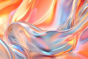 Poster - Abstract Holographic Background, silver and orange hologram colors