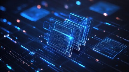 Poster - abstract network grid with files and folders, futuristic software interface, digital document manage