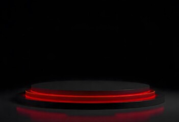 A black circular platform with a glowing red ring around the edge, against a dark background