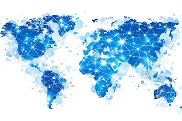 Canvas Print - Abstract Blue World Map with Glowing Connections. Network Global Communication Concept.