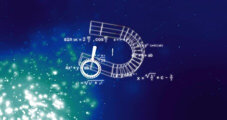 Poster - Mathematical equations and magnifying glass animation over abstract blue background