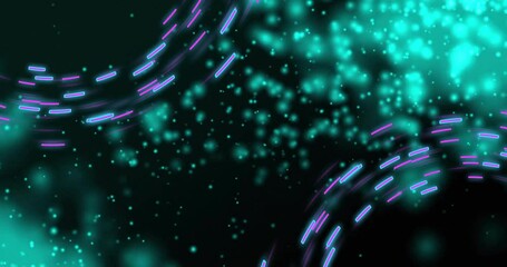  - Glowing particles and neon lines animation over dark background