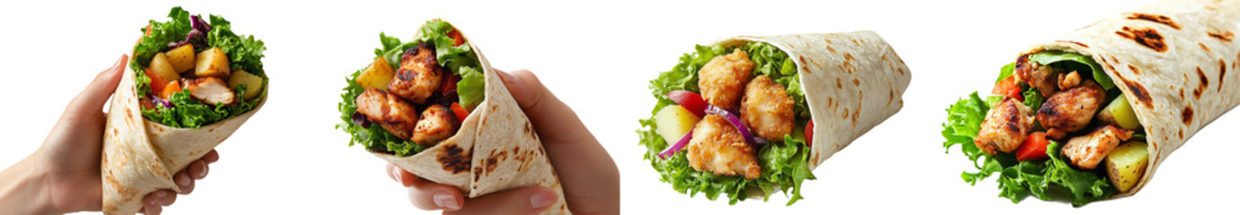 Poster - The tortilla wrap is filled with fried chicken meat and vegetables
