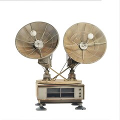 a vintage satellite with two radar dishes isolated