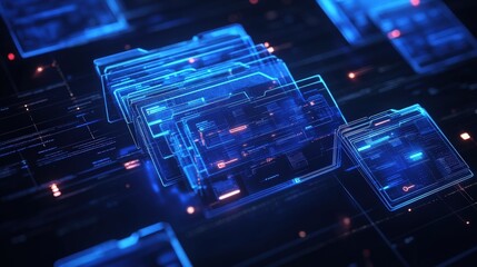 Poster - abstract network grid with files and folders, futuristic software interface, digital document manage