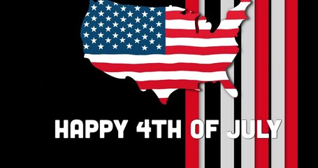 Poster - Happy 4th of July text animation over USA map with flag colors