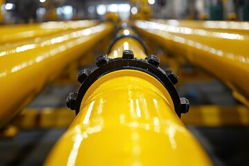 Sticker - Close-up of Yellow Pipes with Black Connectors in Industrial Setting