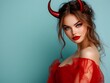 © LookChin AI - Captivating Woman in Devilish Halloween Costume Exuding Temptation and Allure
