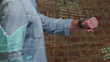 Poster - Checking smartwatch, person with financial data processing animation overlaid