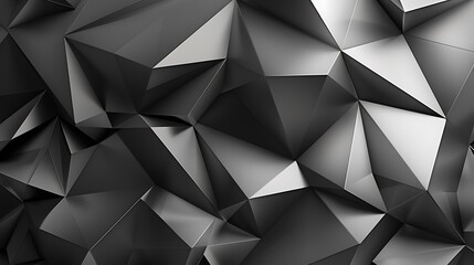 Poster - Black white dark gray silver abstract pattern background. Line triangle angle fold 3D polygon