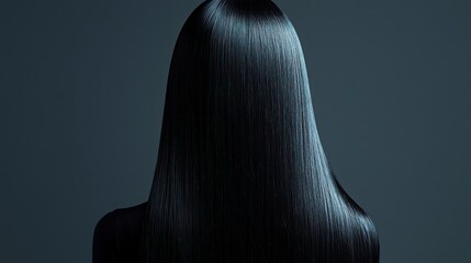 woman with long, straight, glossy black hair viewed from the back