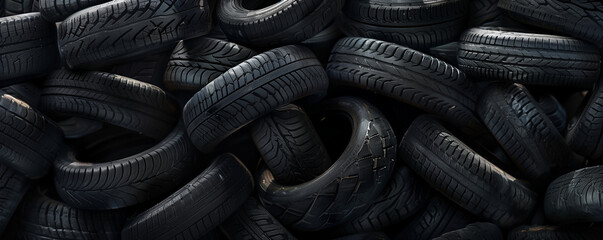 Pile of used car tires, generated ai