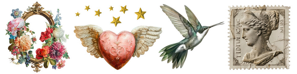 Wall Mural - vintage collage png cut out element set