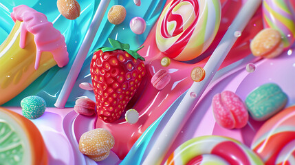 Colorful candy and fruit 3D illustration