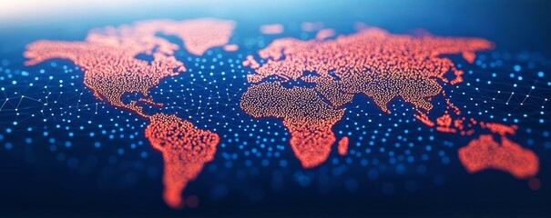 Poster - Digital map with points marking important internet information, Internet Points Information, world map design featuring pointillist textures and a modern digital style, for global themes and projects.