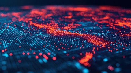 Poster - Digital map with points marking important internet information, Internet Points Information, blue and red data points in a futuristic grid pattern, symbolizing technology and connectivity.