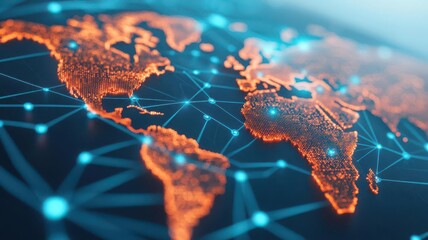 Poster - Digital map with points marking important internet information, Internet Points Information, Stylized world map with glowing network connections, showcasing global communication and technology.