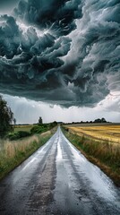 Poster - A long road with a storm in the background