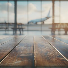 Poster - Close-up of an empty table  in an airport background for product display presentation template design